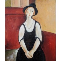 Redhead Woman Hat Modigliani Portrait Repro Stretched 20X24 Oil Painting Art   352431922769
